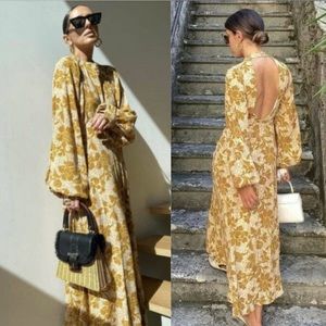 ZARA NWT Yellow Floral Print Casual Maxi Dress XL